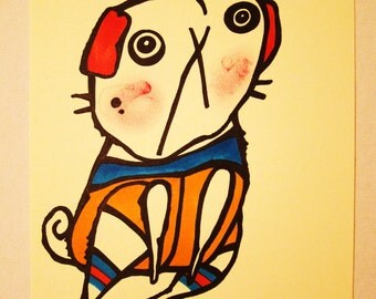 Colorful Circus Pug Dog Original Art 8.5X11 SALE