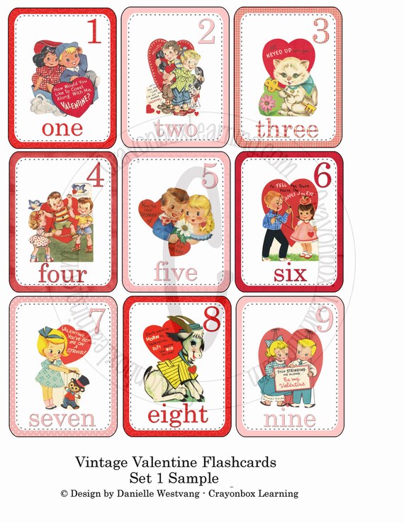 vintage valentine flashcards printable cards