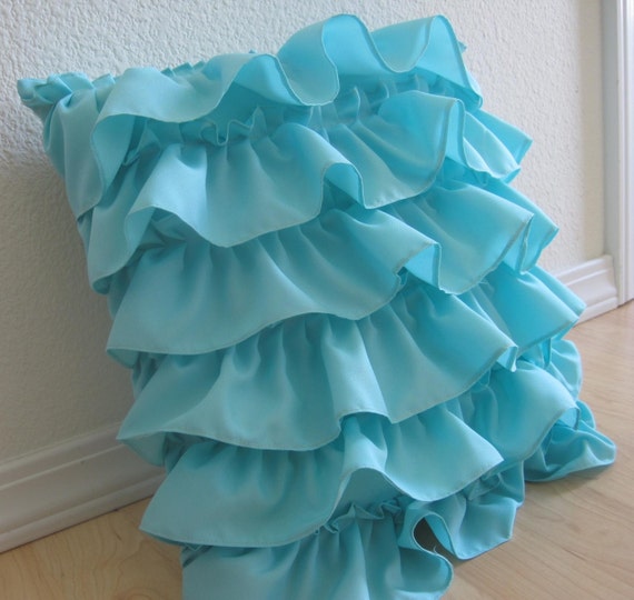 Turquoise Ruffle Pillow by rufflesnsuch on Etsy