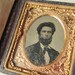 Tintype photograph portrait of bearded Civil War Era man, unusual leather case
