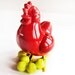 Vintage plastic red hen toy with five yellow marble eggs, egg laying chicken, 1960s Easter decoration