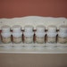 RESERVED Vintage 1960 Wood Spice Rack with Six Milk Glass Spice Bottles Repainted Upscaled