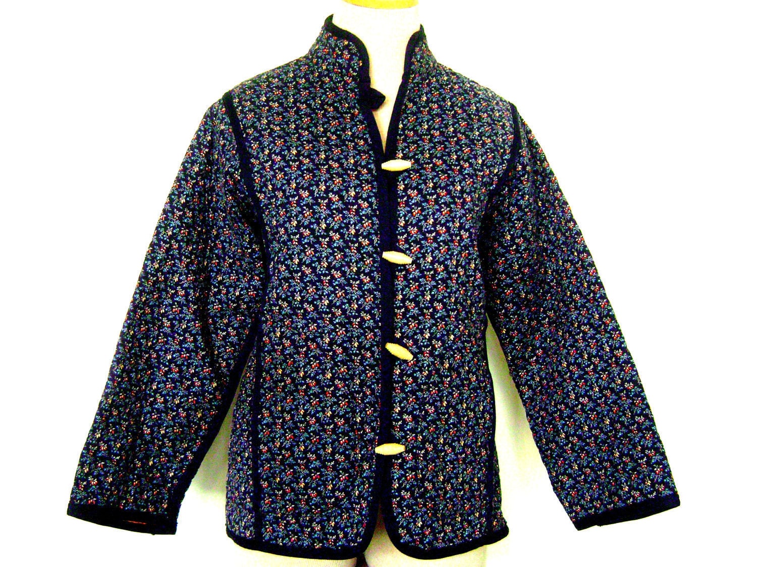 1970s Asian Style Jacket Quilted Calico with by ragsfeathers