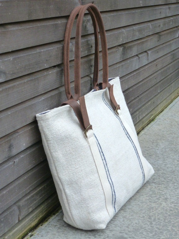 recycled antique linen carry all/tote bag by treesizeverse on Etsy
