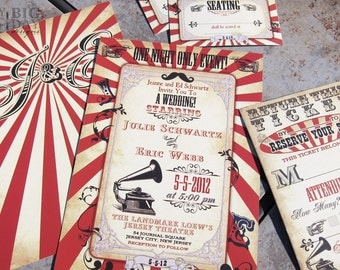 Vintage Carnival Themed Wedding Invitation. Circus themed wedding invitation. Steampunk circus. Steampunk carnival wedding invitations