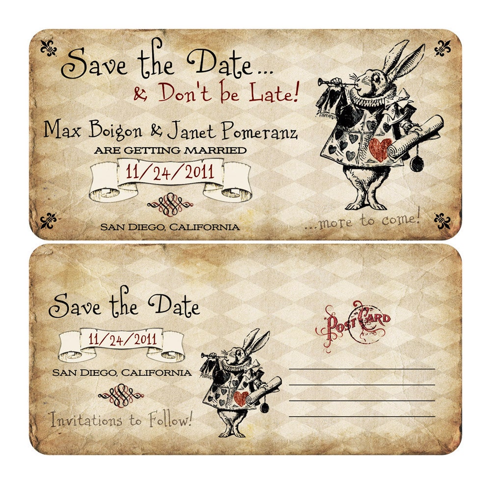 Alice in Wonderland Themed Save the Date. Alice by MyBigDayDesigns