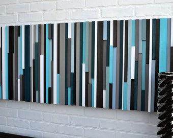 Abstract Painting on Wood -  Wood Wall Art - Reclaimed Wood Art - Wall Art Sculpture 20X60