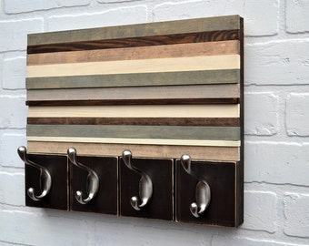 Wood Wall Art with Hooks - Style Meets Function - Upcycled, Distressed Wood