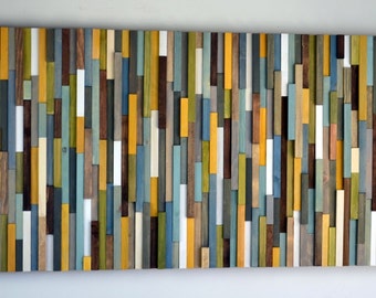 Modern Reclaimed Wood Art Wall Sculpture- Abstract Painting on Wood