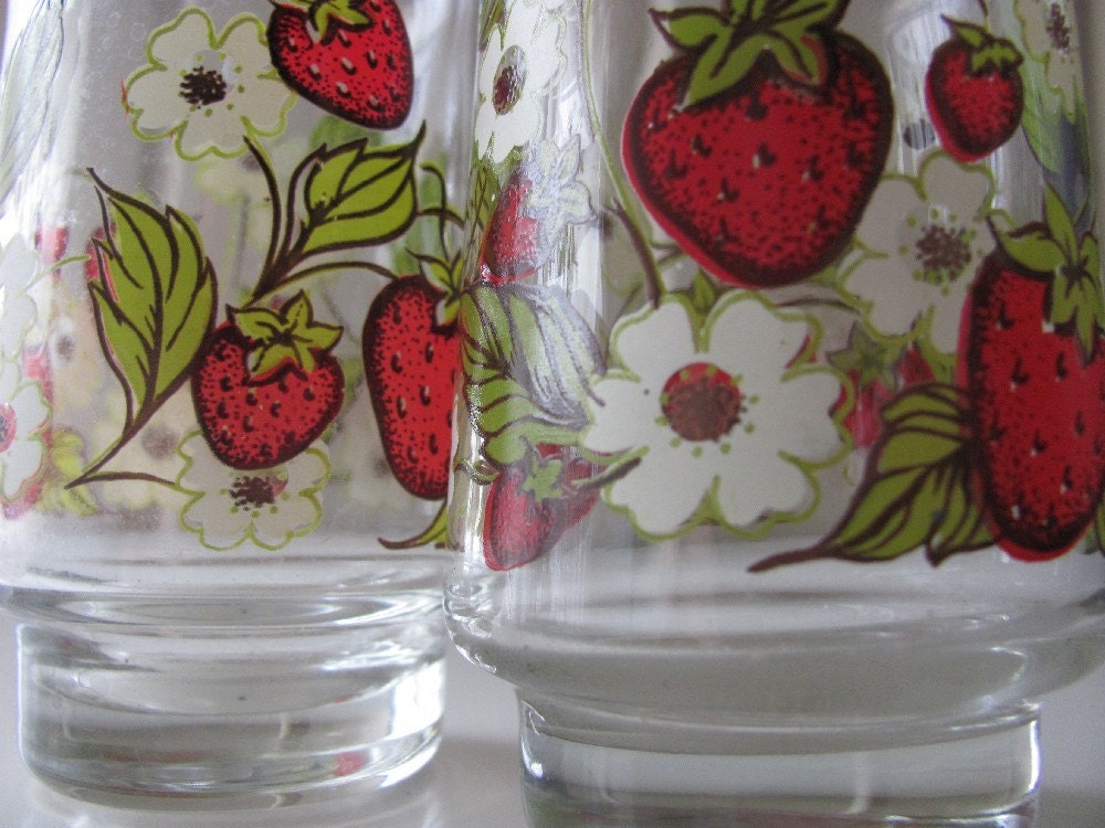 Vintage Footed Strawberry Juice Glasses Set of 2