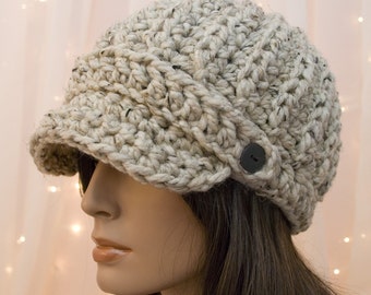 Crochet Newsboy Hat - Oatmeal - Made to Order - For Women