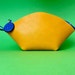 Leather zipper pouch/ bag organizer / cosmetic bag in buttercup yellow cow leather and cobalt blue zipper