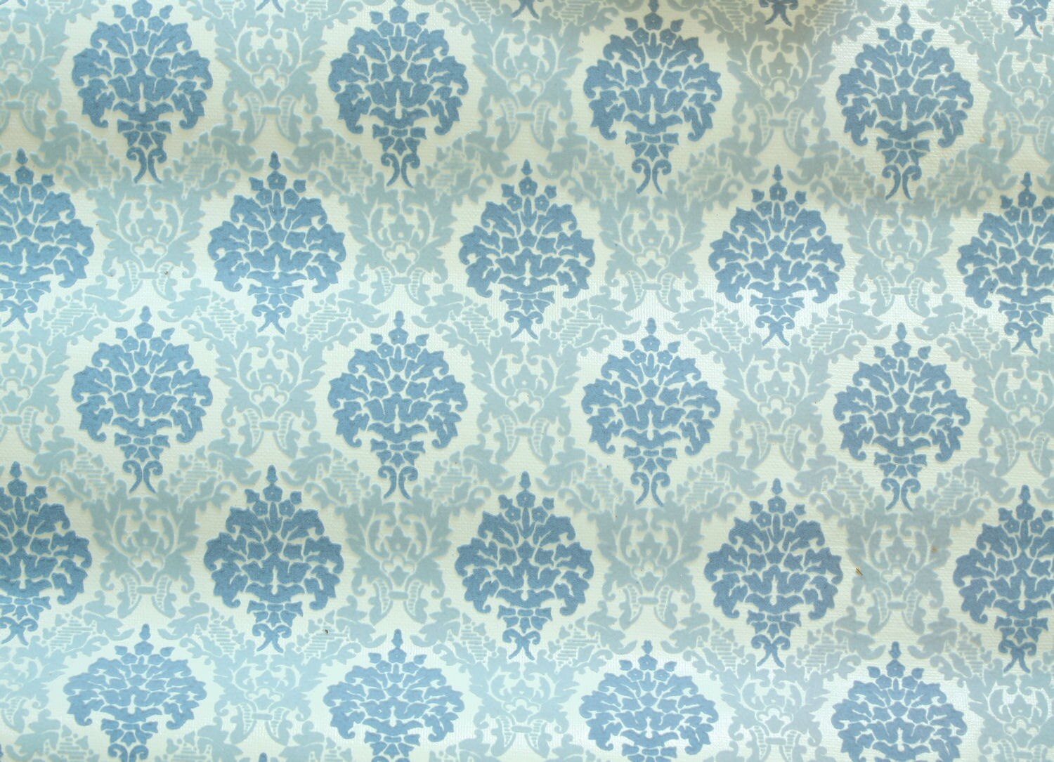 Beautiful Vintage Flocked Damask Wallpaper Shades of Blue by