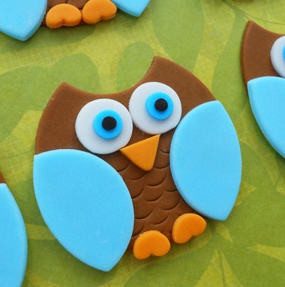 BROWN and BLUE OWL Edible Cupcake Toppers Il_570xn