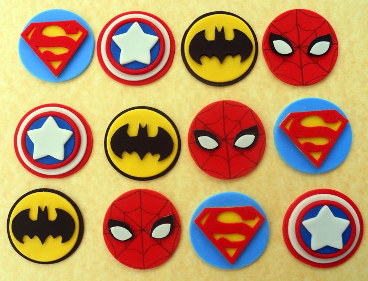 36 SUPERHERO Edible CUPCAKE TOPPERS