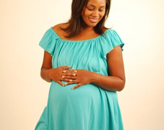 Turquoise Maternity Peasant Top -Tunic - Organic Cotton Jersey - XL - Organic Clothing SAMPLE SALE