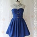 Beauty Queen - Strapless Dress Navy Tone Golden Buttons Embroidered Party Wedding Dinner Sweet Romance Dress