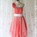 Juliet's Party - Peachy Cocktail Dress One Shoulder Strap Pleated Top Scarf Hem Prom Party Wedding Bridesmaid M-L
