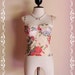 Sexy Top - Elastic Thin Delicate Short Bustier Top Floral Print Creamy Gold Background Spaghetti Strap Mix And Match Item XS-S