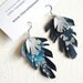 Celestial Night Sky Batik Fabric Leather Feather Earrings