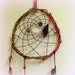D r e a m c a t c h e r - baby mobile weaved in purple adorned with natural pods and a petite gourd.