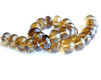 Beautifully Faceted Extra-Large Whiskey Quartz Rondelles - 9 x 12mm - 1 piece