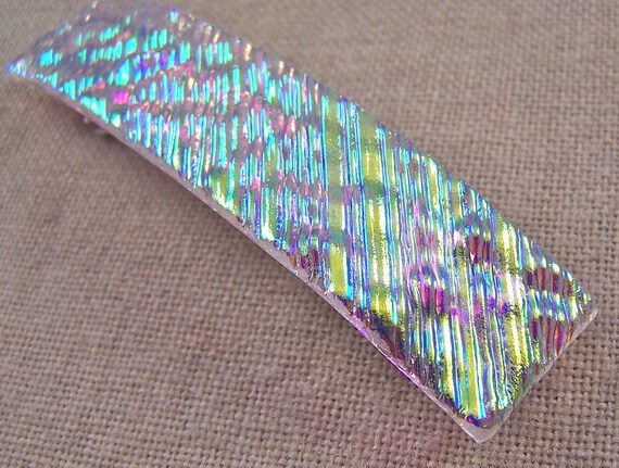 Dichroic Barrette - Clear Gold Golden Yellow Diamonds & Ice Textured ...