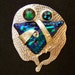 Dichroic Sterling Ingot Pin AND Pendant - Green Teal Emerald Ripples and Dots - Screen Roll Printed