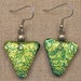 Earrings Golden Triangle Dichroic Fused Glass Dangle or Clip Ons - Surgical Steel Ear Wire