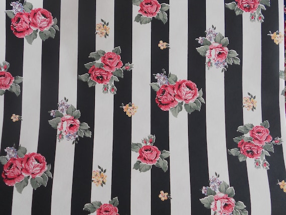 Black and White Stripe with Floral on Top Wallpaper Roll