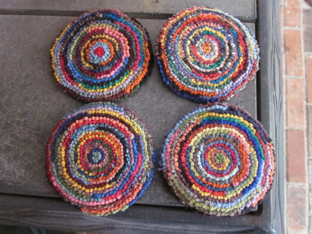 Wool Mug Rugs Set of Four Hooked Rug Coasters