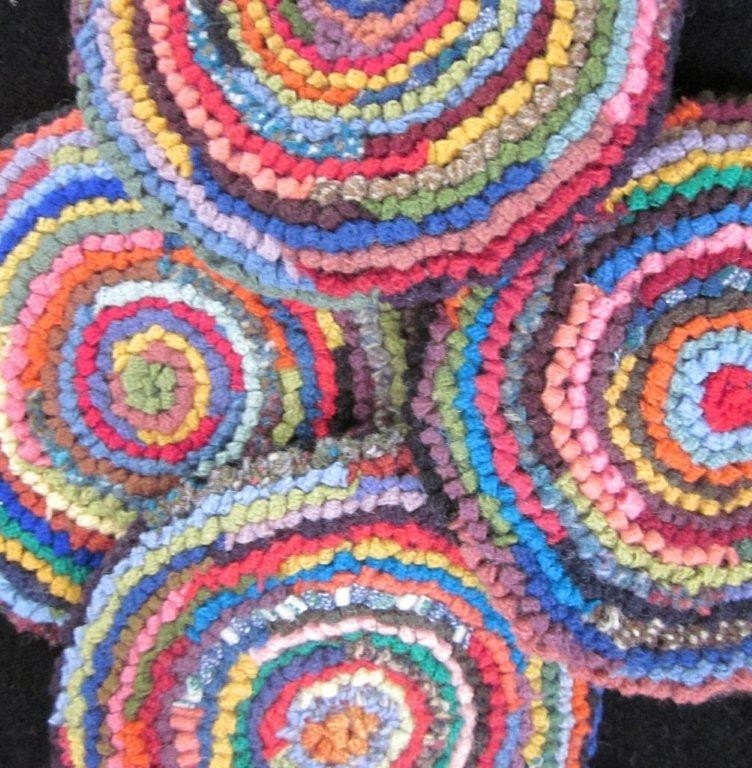 Wool Mug Rugs Set of Four Hooked Rug Coasters