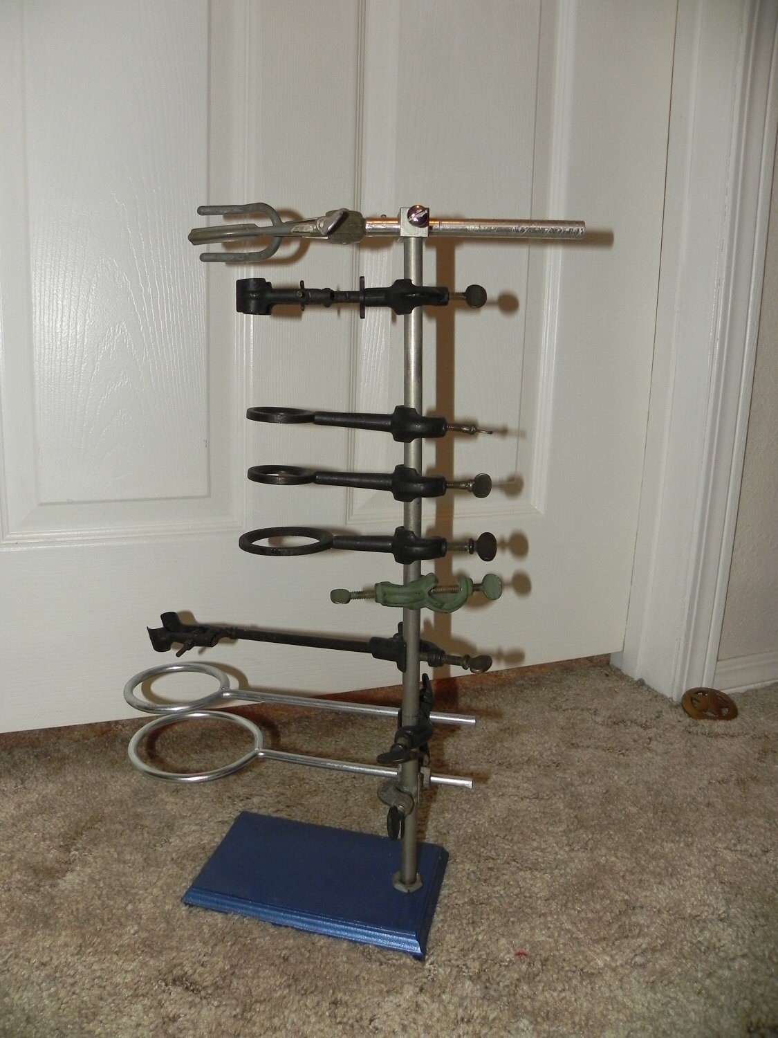 Vintage 1950s Iron Lab Stand Hoops and Clamps Chemistry Beaker