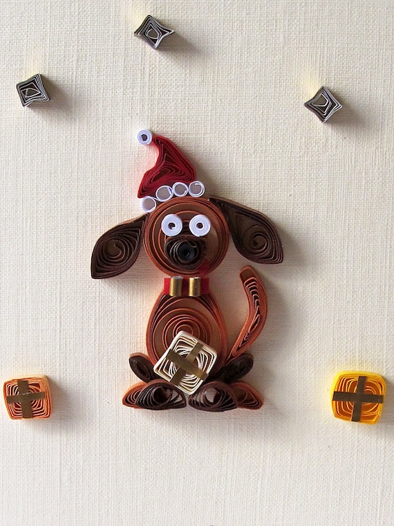 Quilled Cute dog FOR CHILDREN Christmas Greeting card