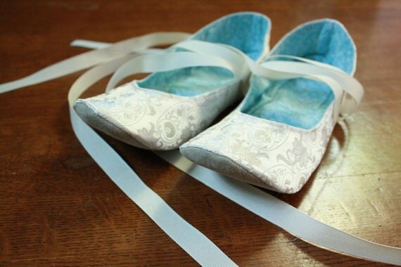 Items similar to Silk Ballet Wedding Slippers, with Wide Ribbons and Upturned Toe on Etsy