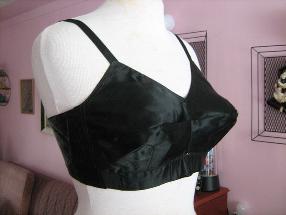 Sale Coupon 1950's BULLET BRA Black Satin Sexy 36 Medium