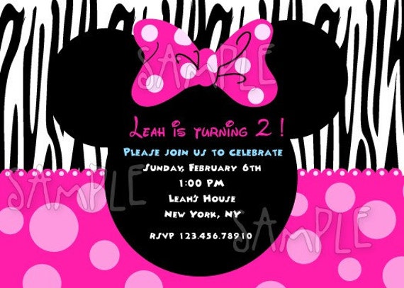 Minnie Mouse Zebra Invitations 5