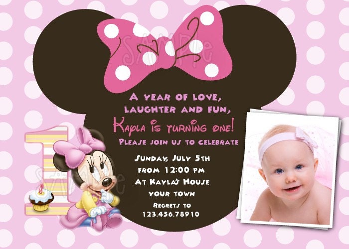 wording ideas birthday for invitations 1st by LollipopPrints Mouse Photo Birthday Custom Baby Minnie