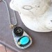 Hand-wired Pull Tab Pendant Necklace - Birds Egg - turquoise/ brown - vintage bead and button - eco-friendly/upcycled jewelry - under 15.00