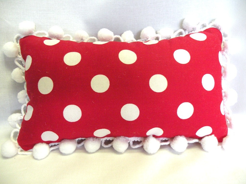 Red and White Polka Dot Lumbar Pillow
