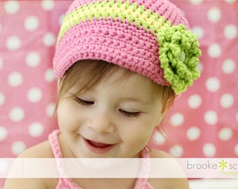 Big Time Three Newsboy Hat with Visor Brim- Cotton Made to Order Pink Yellow Green