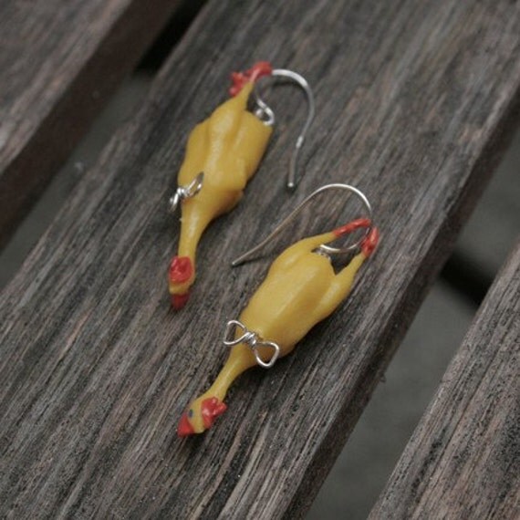 Rubber Chicken Earrings with bowties