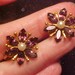 BEAUTIFUL Amco Gold Filled Faux Amythest Rhinestone Flower Screwback Earrings VINTAGE