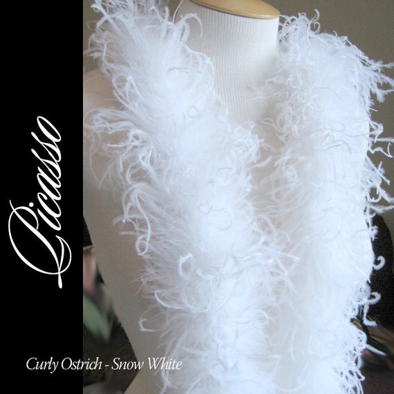 Curly Ostrich Feather Marabou Boa Snow WHITE great for making