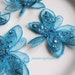 2 Big Beautiful Butterfly Teal Turquoise Embroidered and Sequin appliques embellishments