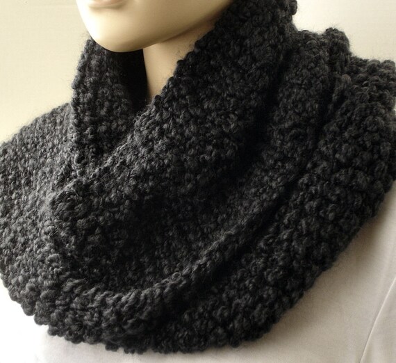 Hand Knit Cowl Seed Stitch Cowl Black by GrandmasStash on Etsy