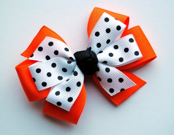 Items Similar To Orange W Black Polka Dots Layered Halloween Hair Bow 