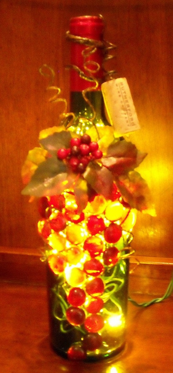 Dark Green and Red Wine Bottle Light Lighted Wine Bottle