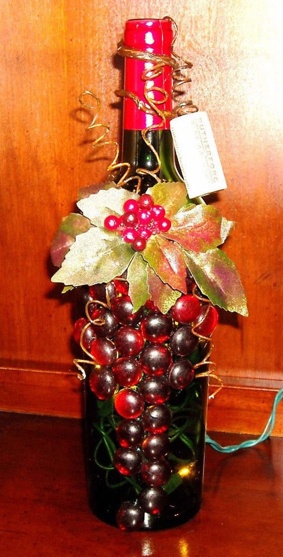 Dark Green and Red Wine Bottle Light Lighted Wine Bottle