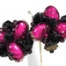 Vintage Black and Fuchsia Beaded Clip-On Earrings - Signed WEST GERMANY